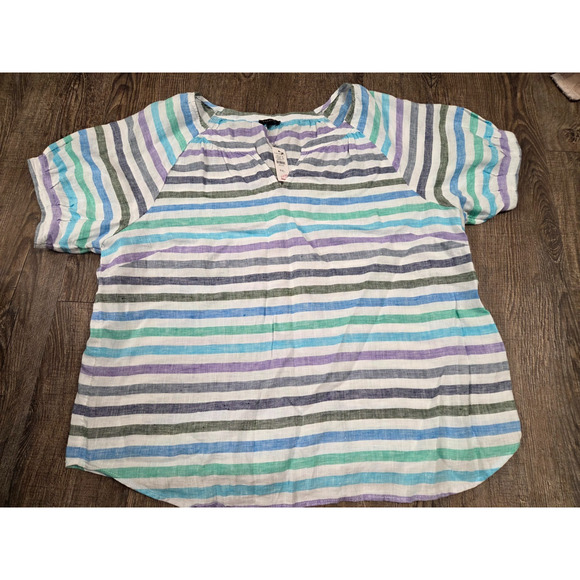 Talbots NWT XLP Linen Popover Blouse Rockport Stripe Boxy Lagenlook - Picture 1 of 5